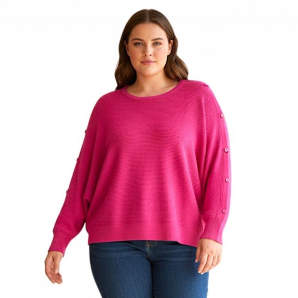 TAHARI Ribbed Button Accent Dolman Magenta Sweater, NWT! Size 1X